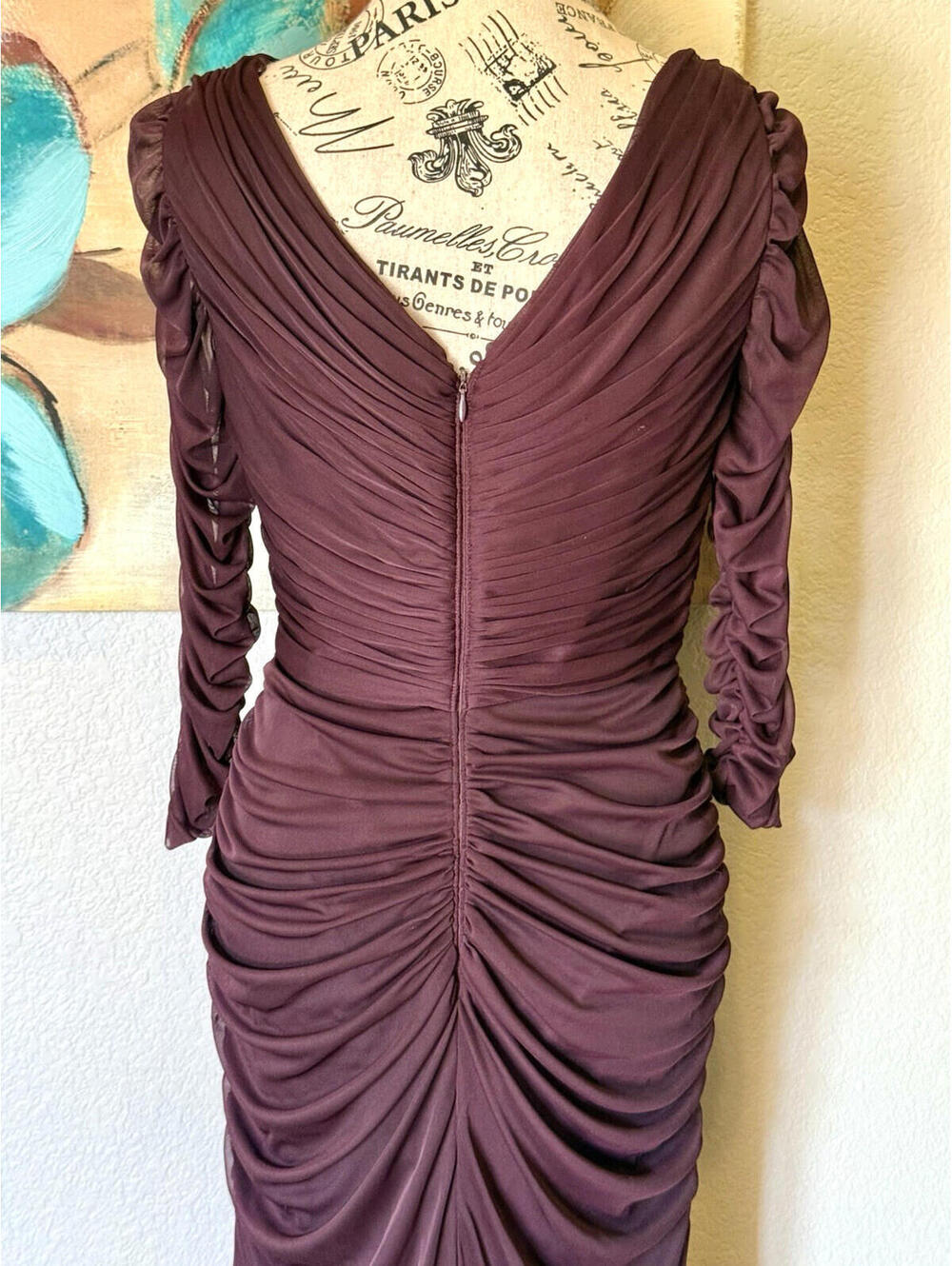 Adrianna Papell Purple Beaded Mesh Ruched Waist Evening Gown Women’s Size 4 - Picture 7 of 16